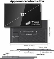 Moniteur de jeu portable OEM/ODM 13 pouces IPS 1200P 60Hz FHD avec USB-C HDR et haut-parleurs intégrés avec support pour ordinateurs portables
