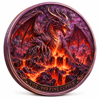Pièce de monnaie d'imitation en cuivre pur 999 de 1 oz, électroplaquée, série Halloween, Dragon du Magma Infernal, en relief 3D, couleur UV, artisanat métallique