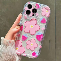 Coque de téléphone portable en silicone TPU à motif de fleurs de fraises, bord ondulé, pour iPhone X Xr Xs Max 11 12 13 14 15 16 17