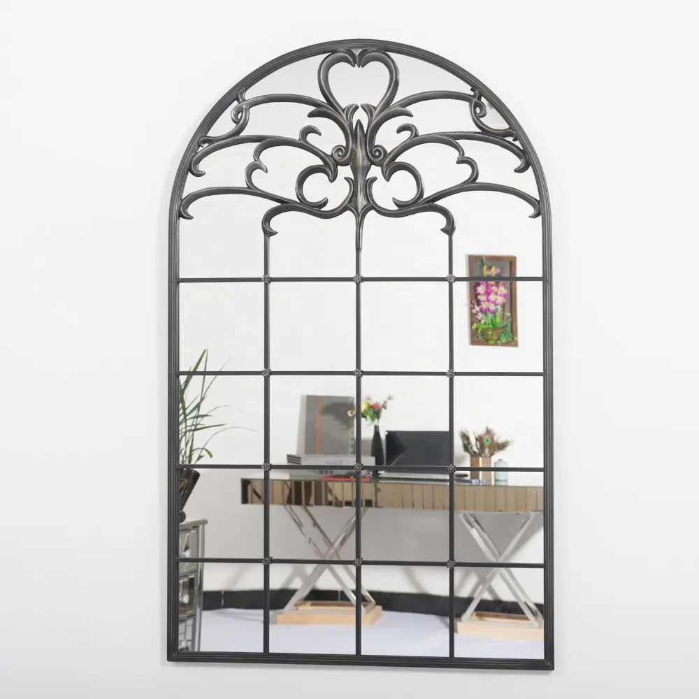 家の装飾デザイン大きな金属フレーム大きな黒い長い全長ボディ吊り下げ窓グリッド壁ミラーmiroir espejo spiegel