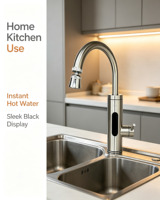 Robinet d'eau chaude instantanée électrique entièrement en acier inoxydable, design col de cygne rotatif, pour usage domestique, camping-car, extérieur, voiture, étanche IPX4