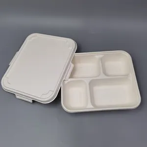 Kunden spezifischer wegwerfbarer, abbaubarer, kompost ierter Maisstärke-Lunchbox-Buch besprechung behälter mit vier Gittern und Deckel