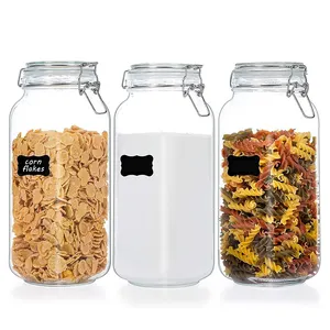 most popular kitchen square clear glass storage jar containers with airtight glass lid