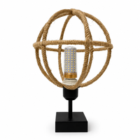 Lámpara de Mesa Boho con Cuerda y Bola, 9W, LED de 3 Colores, 100-265V, E26/E27, Lámpara de Jaula de Ratán Natural para Decoración de Dormitorio y Sala de Estar
