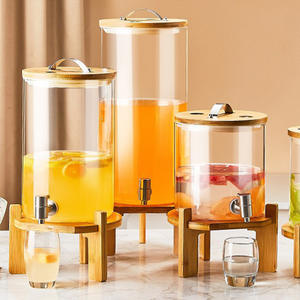 ถังไวน์เครื่องดื่มน้ำผลไม้10L 5L 7L ขนาดใหญ่ขวดแก้วสุญญากาศพร้อมก๊อกน้ำฐานไม้สำหรับบุฟเฟ่ต์ - Product Image 1