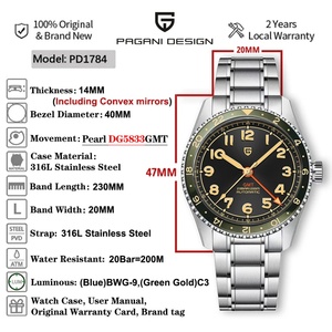 PAGANI DESIGN 2025 NEW Top PD1784 Pearl DG5833 GMT Automatic Mechanical Waterproof Men <b>Watch</b> Brand Sapphire Glass Reloj Hombre - Product Image 2