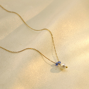 French Baroque Style Pearl Necklace With Blue Stone Teardrop Clavicle Chain For Women Daily Wear 316 Stainless Steel - Product Image 1
