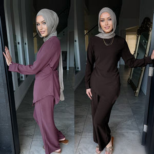 <span class=keywords><strong>Ensemble</strong></span> Décontracté 2 Pièces Loriyya Mode Pudique Abaya Manches Longues <span class=keywords><strong>Pantalon</strong></span> Haut Ceinture Latérale Cordon Costume Robe Abaya pour Femmes Musulmanes Fourniture ODM - Product Image 2