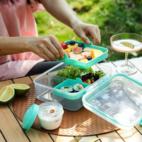 3-delige lekvrije bento lunchbox met handvat, magnetronbestendig, voedselveilige kunststof container voor kinderen op school