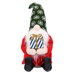 Green Snowflake Knit <b>Hat</b> Christmas Gnome Plush Sitting Tomte Doll with Gift Box in <b>Holiday</b> Table Decor Wholesale - Product Image 1