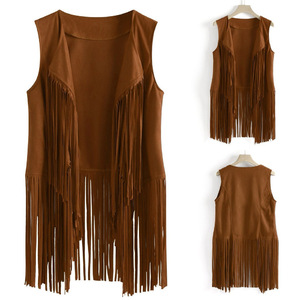 <span class=keywords><strong>Giacca</strong></span> in pelle scamosciata con nappe con frange senza maniche Color <span class=keywords><strong>cammello</strong></span> moda Casual da donna di vendita calda - Product Image 3
