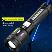 Linterna de Exterior Recargable, Impermeable, Súper Brillante, Portátil, Telescópica, con Zoom, Luz Lateral COB, Luz de Advertencia Roja, Blanca y Azul