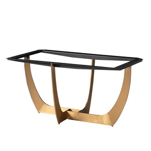 Pata de mesa de comedor de 71 pulgadas, de vidrio, madera y piedra, color oro rosa, ovalada, fija, de acero inoxidable cepillado con electrochapado y latón - Product Image 1