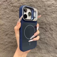 Étui de téléphone magnétique en verre PC avec support pour iPhone 17 Air 16 15 Pro Max, finition givrée sportive, support d'objectif d'appareil photo, dos en TPU
