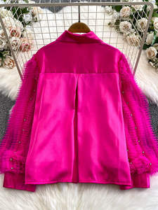 Camisa <span class=keywords><strong>de</strong></span> Mujer <span class=keywords><strong>de</strong></span> Invierno, Estilo Corte, con Mangas Campana, Cuello <span class=keywords><strong>Peter</strong></span> <span class=keywords><strong>Pan</strong></span>, Ajuste Holgado, Antiarrugas, con Costuras <span class=keywords><strong>de</strong></span> Gasa <span class=keywords><strong>de</strong></span> Alta Calidad - Product Image 4