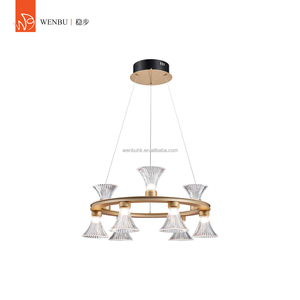 Lámpara Colgante de Lujo de Cristal Hecha a Mano con Anillo Dorado Mate para Comedor de Villa - Product Image 1