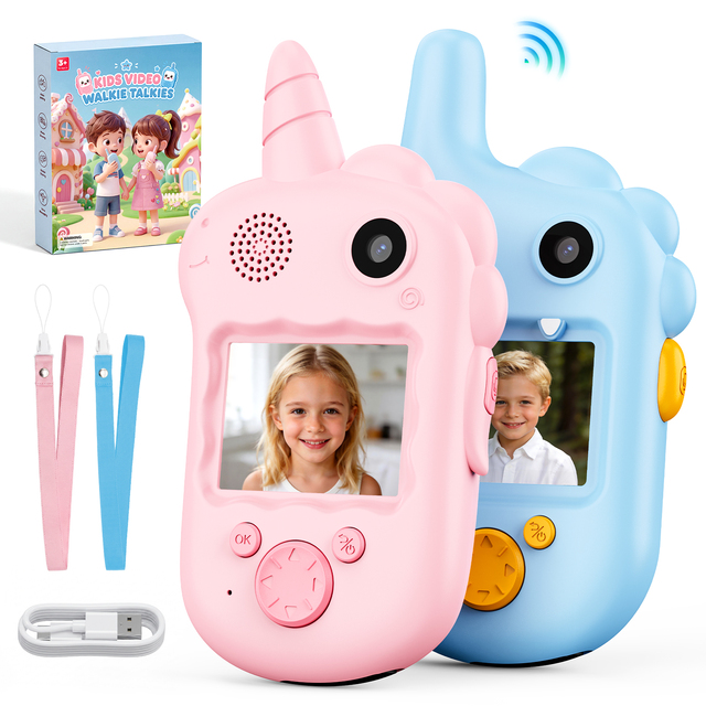 Long Range Two Way Radios 2inch IPS Screen Kids Walkie Talkies for Outdoor Camping Hiking Parent-Child