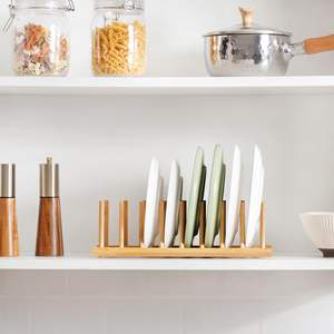 Estante de secado de platos de bambú para mostrador de cocina y gabinete, organizador multiusos para platos, platos, tazas - Product Image 6