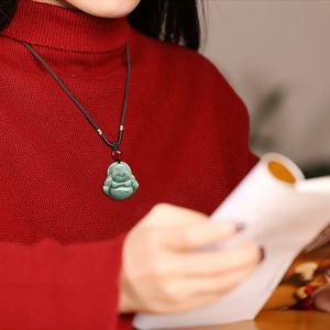 Pendentif Bouddha en jadéite naturelle vert pois, UNISEXE, style bouddhiste chinois, cadeau avec certificat d'évaluation FG47 - Product Image 4