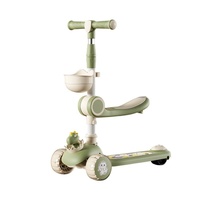 Trottinette 3-en-1 style princesse pour enfants de 1 à 12 ans, utilisable à l'assise et à la poussée, modèle Dinosaure-69 à 4 roues