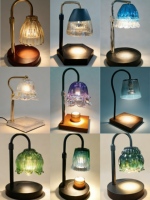 Lampe chauffe-bougie vintage en verre côtelé, diffuseur de cire électrique à intensité variable, lampe d'aromathérapie sans flamme pour chambre et décoration intérieure