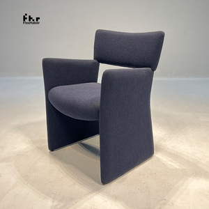 Modern Dark Blue Boucle Dining Armchair Geometric Integrated Frame Upholstered Accent <b>Chair</b> for Hotel Restaurant - Product Image 2