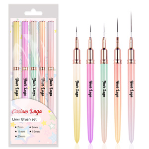 Fabricante de cepillos de uñas, Etiqueta Privada, 7/9/11/15/20mm, cepillos para rayas, 5 unids/set, arte de uñas, Pinceles para uñas con delineador ultrafino <span class=keywords><strong>rosa</strong></span> - Product Image 1