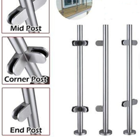 Poteau de balustrade en acier inoxydable à tube rond au design moderne pour balcon et escalier, avec pinces de fixation pour verre, support de balustrade