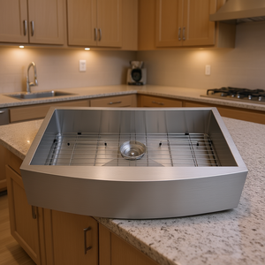 Évier de cuisine en acier inoxydable, style ferme, à tablier, cuve simple, 36x20, surface brossée - Product Image 2