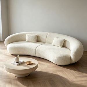 Modern Curved Boucle <b>Sofa</b> Three Seat Pillow Back Living Room Upholstered Furniture - Product Image 6