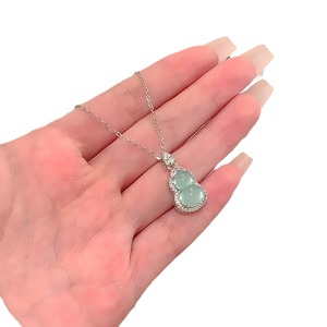 Chinese Style Jade Gourd Necklace Water Drop Shape Bezel Setting Clavicle Chain Everyday Wear Fine Beaded Necklace - Product Image 5