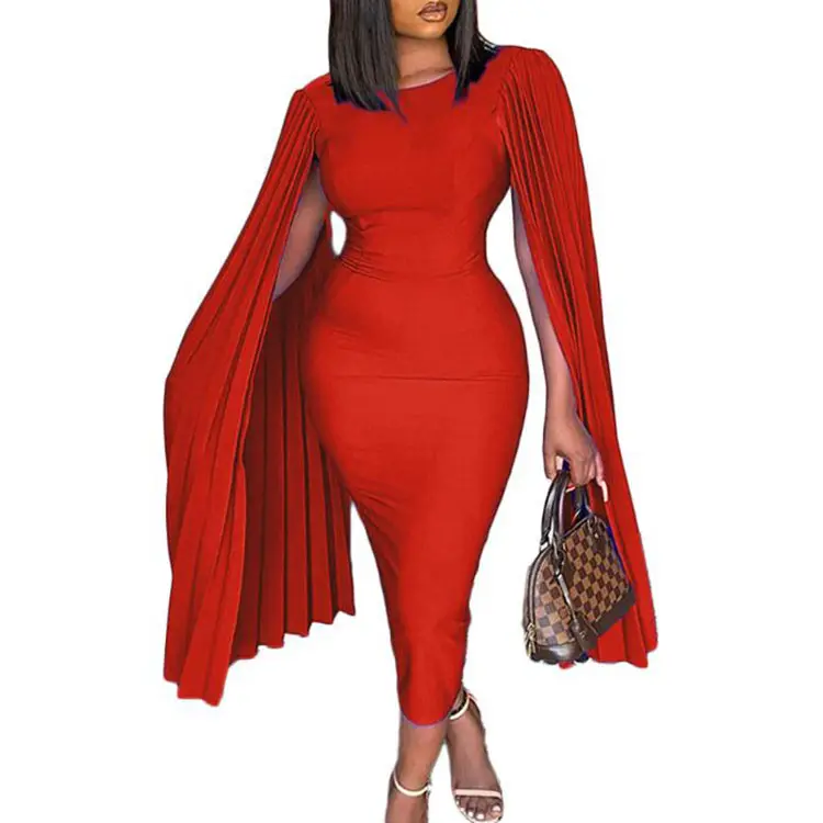 New Africa Style Plissee Super Langarm Design Damen Kleid Plus Size 5XL Einfarbig Damen Elegante Kleider Für Damen