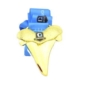 USA High quality elegant 3D Crocodile teeth swimming medals with matt gold plating