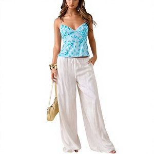 Pantalon de plage ample en lin français 100 % pour femme, coupe décontractée, style festival et vacances, broderie personnalisée - Product Image 3