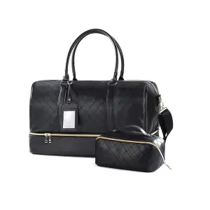 Große Kapazität Frauen Schwarz PU Leder Overnight Duffle Bag Mit Schuh fach Make Up Bag Perfekt für die Reise