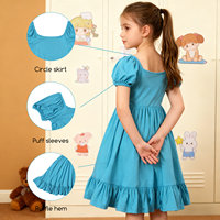 Robes pour filles en viscose de bambou biologique en gros, manches bouffantes courtes, tout-petit, uni, été, une pièce, petites filles, robe tourbillon