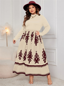 Yeni siyah baskılı uzun elbise, avrupa ve amerikan artı boyutu gevşek uzun kollu elbise - Product Image 3