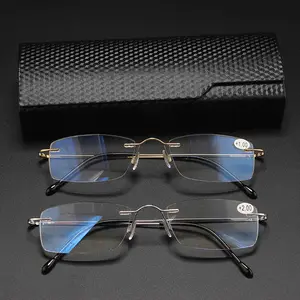 Kacamata baca Anti cahaya biru Pria Wanita, murah ultra ringan memori Beta Titanium tanpa bingkai presbiopi