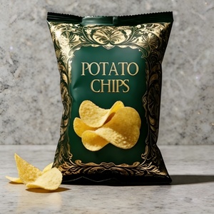 Sachet d'emballage personnalisé en aluminium et plastique pour snacks, chips, pop-corn, fruits secs, avec fermeture arrière, type oreiller - Product Image 1