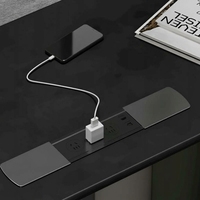 ZENHE 4 Stopkontak Standar UK BS dengan Penutup Geser, Soket Meja Tersembunyi dari Paduan Aluminium Anti-Curi 10A 250V Kabel 1.5m