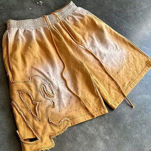 Custom Vintage Sun Faded Street Style Rhinestone Pegatina Bordado Algodón Sweat Shorts - Product Image 6