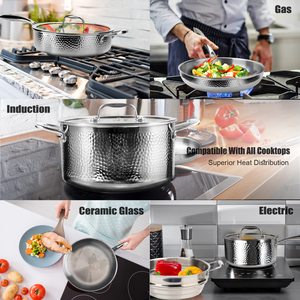 Nuevo diseño, 14 piezas, patrón de martillo moderno, triple acero inoxidable, ecológico, duradero, saludable, ollas y <span class=keywords><strong>sartenes</strong></span> para cocinar - Product Image 6