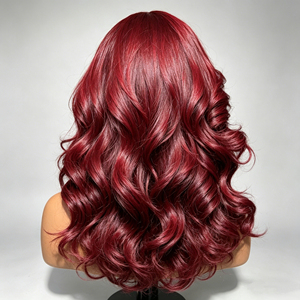 Perruques de Cheveux Humains Vierges de Haute Qualité, Rouge Vin, Ondulées, avec Frontale en Dentelle Transparente Pré-Pluckée, Vente Directe Usine - Product Image 4