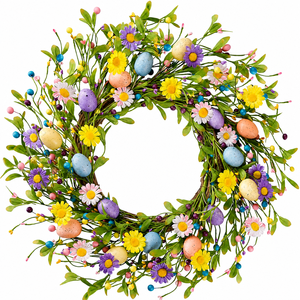 Couronne de Pâques de 45 cm avec œufs tachetés, fleurs, baies, vigne, couronne de porte artificielle, décoration murale de printemps pour la maison, <span class=keywords><strong>pastel</strong></span> - Product Image 3