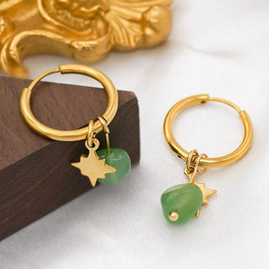 Orecchini Pendenti in Acciaio Inossidabile Placcato Oro 18K con Pietra Naturale, Resistenti all'Acqua e all'Ossidazione, per Donne - Product Image 5
