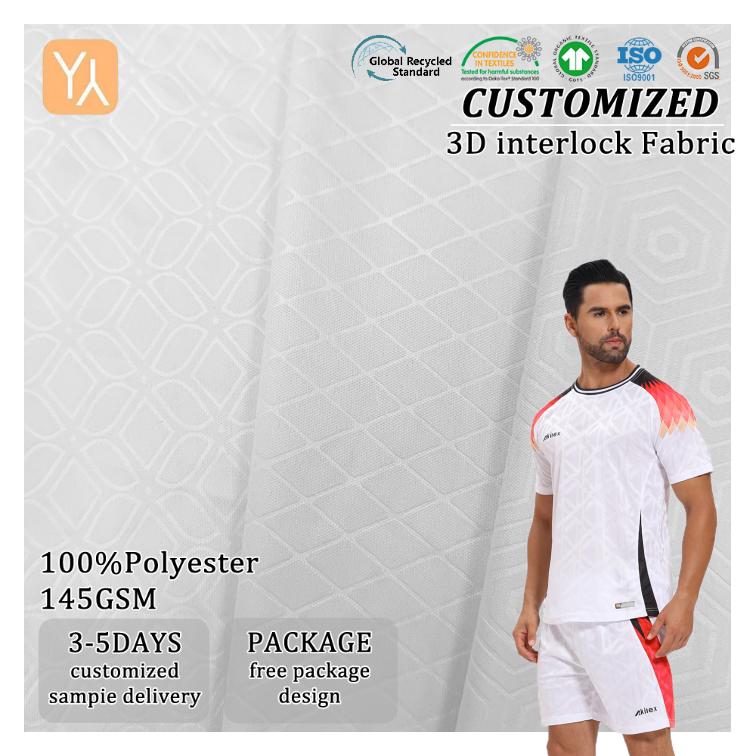 Custom Logo 3D Interlock Fabric 145GSM 100% Polyester Breathable Dry Fit For Sublimation