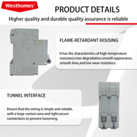 Disjoncteur miniature DC Westhomes 4P 6-80A avec protection contre les surcharges et les courts-circuits 10kA courbe C