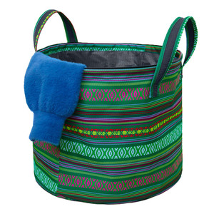 Striped Laundry <b>Basket</b> Round <b>Foldable</b> Polyester Clothing Organizer Storage Bucket For Home Use - Product Image 5