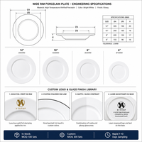 Assiettes en céramique personnalisées avec logo, bord large, blanc pur, de 5 à 12 pouces, vaisselle pour hôtel et restaurant, vaisselle en porcelaine en vrac, plats plats de service