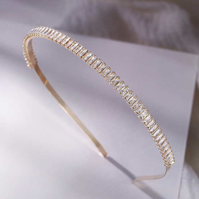 Fashionable Shiny Bridal Headband with Zircon Alloy Rhinestones Crystal Wedding Tiara New Light Luxury Golden Thin Hair Bands